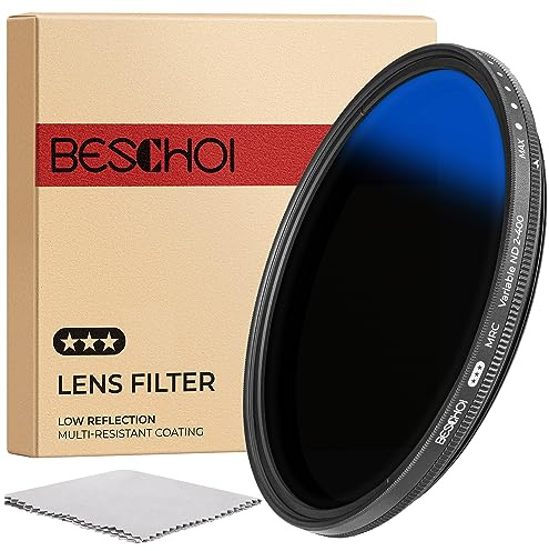 Beschoi Filtre ND2-ND400 Variable 67mm et Chiffon de Nettoyage ND Réglable à Densité Neutre (0,3-2,7, 1-9 f-Stop) Verre Optique à Revêtement Multicouche Ultra Fin Hydrofuge et Résistant aux Rayures