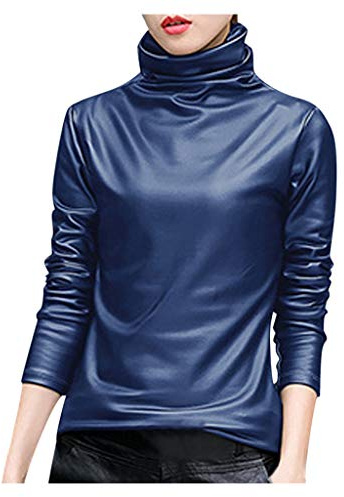 Camicia da donna in raso lucido - Top da donna in seta satinata primavera chic a maniche lunghe camicetta tinta unita sottomaglia a collo alto elegante camicie eleganti magliette a maniche lunghe