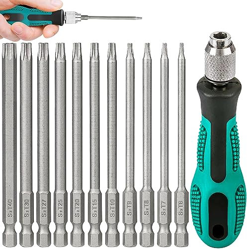 Funmo Set di cacciaviti Torx, 100 mm, T6-T40, set di cacciaviti magnetici a stella, Torx, con manico lungo, codolo esagonale S2, in acciaio