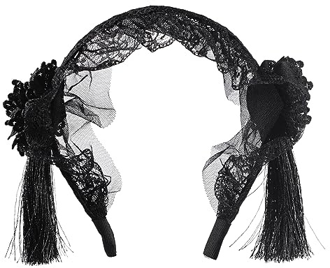 2Pcs Serre-tête Dentelle pour Halloween Guirlande Dentelle Bandeau Dentelle avec Fleur et Frange Serre-tête Gothique Guirlande Florale Vintage pour Déguisement Cosplay Soirée Bal