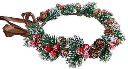 Morofme Serre-tête de Noël, couronne, branches de pin, baies rouges, pommes de pin, couronne de Noël, réglable avec pulvérisation, serre-tête de Noël, pour enfants et adultes, pour l'hiver, Noël, fête