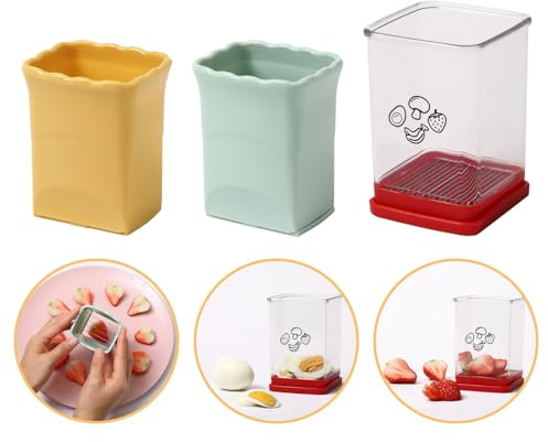 Edgnb 3 Pack Cup Slicers, Fruit Slicer Vegetable Speed Slicer with Push Plate, Cup Egg Slicers, Banana Slicers Strawberry Cutter Quickly Making Fruit Vegetable Salad, Soft Fruits Slicer