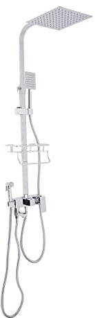 vinnyooc Regendusche Duschsystem Edelstahl Duschset Duschgarnitur Regendusche Set Duscharmatur Duschsäule Mit Seifenablage Thermostat Handbrause Für Hotels Schwimmbäder Fitnessstudios (Silber)