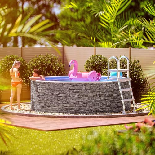 poolomio® Piscine Ronde à Paroi en Acier - 400 x 120 cm - Aspect Pierre - Robuste Pour Installation Hors Sol ou Encastrable - Kit Complet avec Film Intérieur 0,5 mm, Skimmer et