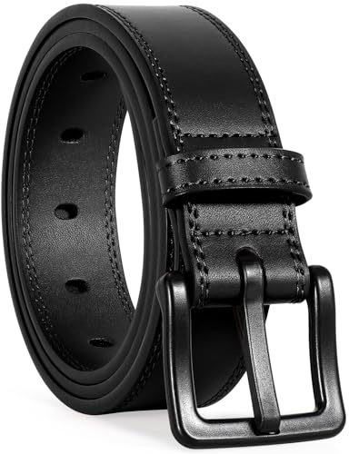 WHIPPY Gürtel Herren Ledergürtel für Jeans Verstellbarer Outdoor Leder Gürtel Unisex Arbeitsgürtel mit schwarz Kunststoffschnalle