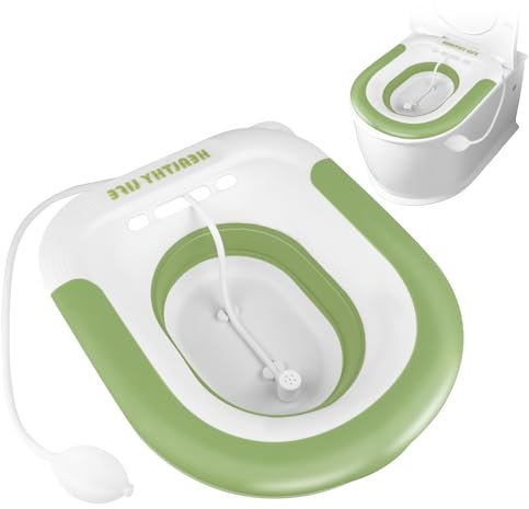 TNOMSNO Bidet para WC, Bidet con Descarga, Bidet Portatil para WC, Bañera de Asiento Plegable, Baño de Asiento para Hemorroides, Cuidado Posparto y Mujees Embarazadas (verde)