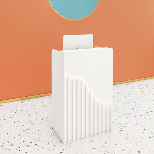 Petit Bureau d'accueil, Comptoir De Caisse avec Éclairage LED et Tiroir Verrouillable, Support De Podium Portable, Table De Réception pour Bureau d'accueil, Salon De Beauté, Hall D'entrée