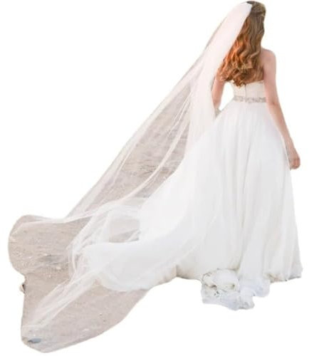 Damen Hochzeit Brautschleier Lang Einlagiger Braut Tüll Hochzeitsschleier Haarschmuck Spitzenschleier mit Metall Kamm Kopfschmuck für Braut Brautjungfer Hochzeits Brautkleid Schleier,Ivory,500x160cm