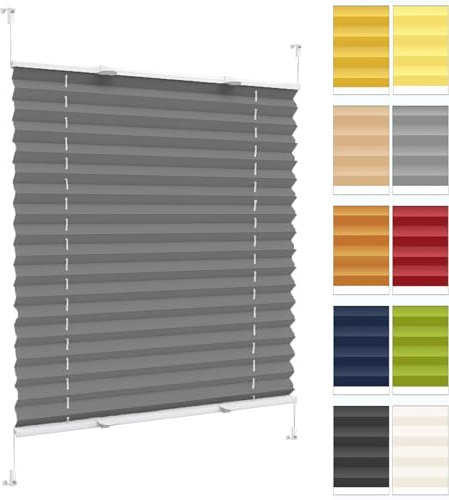 Plisseerollo Faltrollo Plissee Ohne Bohren 32 x 35 cm, Klemmträger Befestigung Klemmträger, Plissee Ohne Bohren Verdunklung Klemmfix, Jalousie Easyfix Faltrollo, für Fenster & Tür, Grau