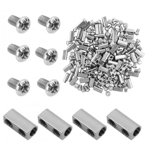 60 PCS Stahldrahtseil-Kabelklemmen, Duplex Klemme 3 mm mit Schrauben M3/M4, Duplex Drahtseil Clips, Drahtseilklemmen Set Leitungsloch Crimpschlaufe für Kabelhalter Zeltseile Wäscheseile (A)