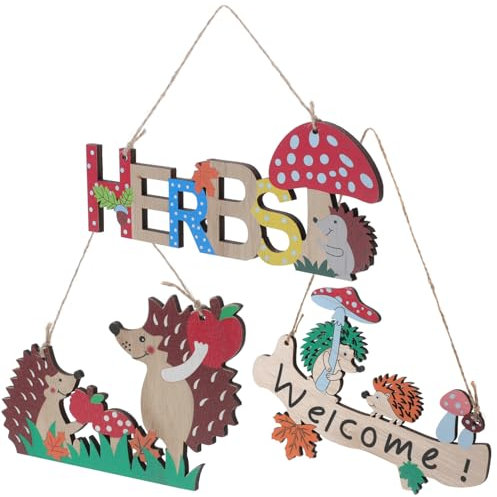 MOBUTOFU 3 Stück Holz Handwerksanhänger Garten Hängeschild Haustürschild Lustiges Igel Schild Willkommensschild Igel Türhänger Familienschild Dekoratives Schild Dekoratives