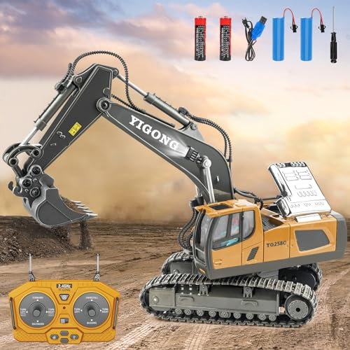 LDUMODUW Ferngesteuerter Bagger für Kinder ab 3 Jahren, Sandfahrzeug aus Metall, 680° Drehung, Licht, Sound, Fernbedienung