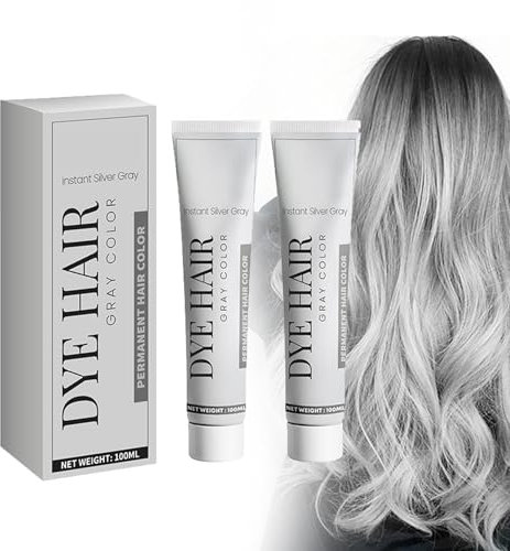 2PCS Crema De Tinte Para El Cabello Gris,Tinte Para El Cabello Plateado, Shampoo, Crema profesional para el cabello gris, crema de color gris plateado, crema instantánea para el,100ml