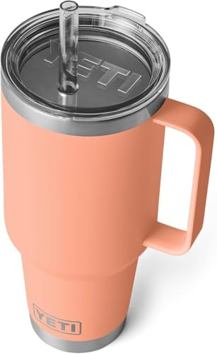 YETI Rambler 42 oz (1.2L) Straw Mug, Lowcountry Peach | Insulated Tumbler with Straw and Lid for Cold Drinks, Cup Holder Compatible, Dishwasher Safe Stainless Steel