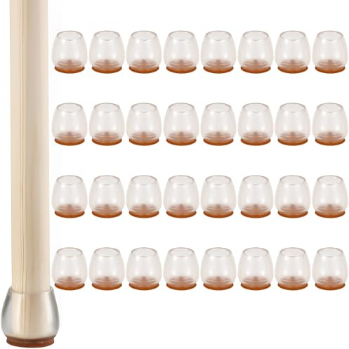 32 Stück Stuhlbeinkappen, Schutzkappen für Stuhlbeine, Stuhlbeinschoner, Filzgleiter für Holzböden, Laminat und Fliesenböden, Transparent Klein Stuhlbeinschoner Bodenschutz Durchmesser 20-30mm
