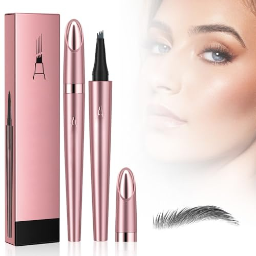 Wasserfester 3D Microblading Augenbrauenstift für Alltag, Präziser Augenbrauen Stift mit 4-Gabelspitze für Natürliche Brauen, Langanhaltender Eyebrow Pencil für Damen und Anfänger (Grau)