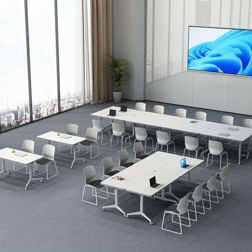 TANTOYO Konferenzraumtisch, zusammenklappbarer moderner großer mobiler Besprechungstisch, Konferenztisch mit Metallrahmen, quadratischer Tisch mit Klappplatte, Schulungstisch für Besprechu