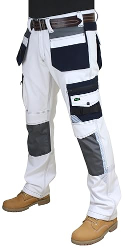 HASHOOB TRADING FZE Pantalon de travail pour homme en tissu softshell résistant au vent et à l'eau Blanc, blanc, L