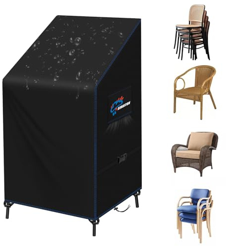 SIRUITON Housse de Protection pour chaises de Jardin - Imperméable et Respirante - Oxford 420D - pour chaises empilables - 24 Mois d'utilisation - 68 x 96 x 110/150 cm