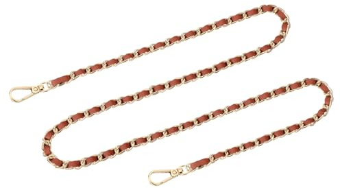 QUARKZMAN väskkedja plånbok kedjerem, 100 cm väskrema handväskkedjor plånbocksband för axelväskor crossbody väskor ersättningsrem (brun rem + guldkedja)
