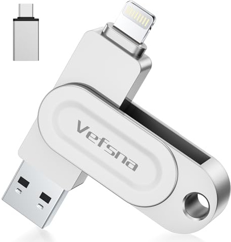 Cle USB pour iPhone, Vefsna Clé USB C 256 Go Apple Certifié Lightning Clef USB 3.0 Photo Stick Stockage Externe pour iPad Mac iOS OTG Android Mobile PC avec MFI Lightning, USB 3.0, Type C 3 in 1