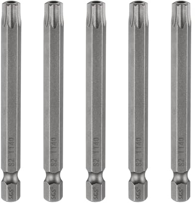 sourcing map 5 puntas de destornillador de cabeza Torx de seguridad TT40 de 75 mm de largo, vástago hexagonal magnético a prueba de manipulaciones, 6 puntos, punta de agujero de acero, herramientas