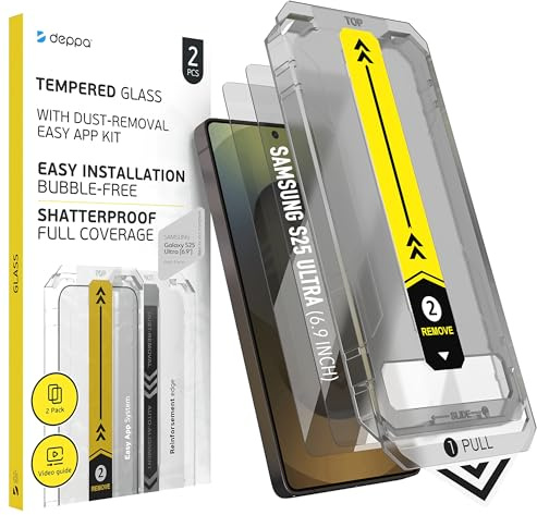 Deppa | 2-pack | Skärmskydd i härdat glas för Samsung Galaxy S25 Ultra (6,9) | Kompatibelt med fingeravtrycksupplåsning | Heltäckande skydd | Skal-kompatibelt | Enkelt installationskit