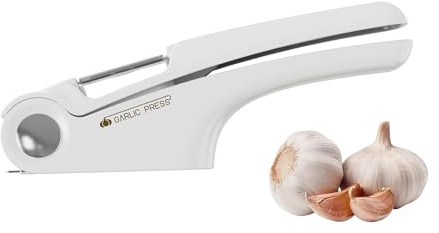 SPEEDEVE Knoblauchpresse,4 In 1 Knoblauchhacker Multifunktional Knoblauchschneider mit ergonomischem Griff,Handlich & Leicht zu Reinigen,Weiß