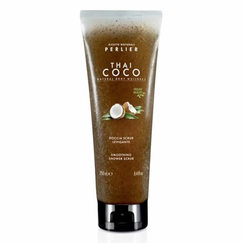 Perlier, Thai Coco Utjämning Scrub, rengör och regenererar huden med naturliga kokosgranuler, stärkande och anti-stress-effekt, SLES-fri och ren ekologisk kokosnöt, 250 ml