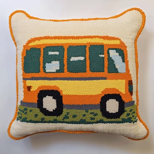 Kit de Almohadones con Cierre de Gancho Kit de Cojines para Bordar 43X43cm Funda de Cojín para Sofá,Funda de Almohada Kit de Bordadas Kits(coche de dibujos animados)