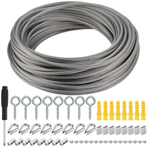 LbsAMP 36M Edelstahl Drahtseil 2MM mit Aluminiumhülsen Drahtseilklemme und M2 Drahtseil Kauschen Edelstahlseil Stahlseil Ummantelt für Rankhilfe Wäscheleine Kletterpflanzenseil Außen Garten