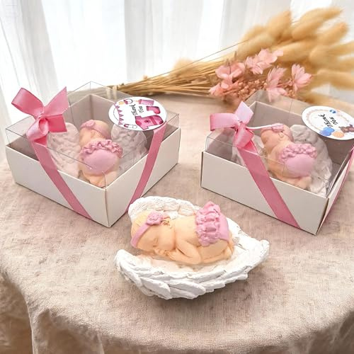 Cadeau baptême invité personnalisé, 30 Pièces bébé Ange de Pierre idee Cadeau invitées pour baptême, fête prénatale, Communion,s ouvenir pour invités (Aile Blanche et Rose bébé, Lot de 30)