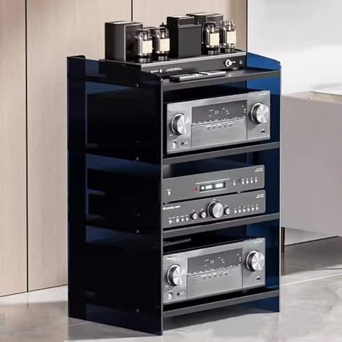 Mensola for giradischi, mobiletto multimediale, supporto audio/video con ripiani regolabili a 3/4 livelli, moderno rack AV, spazio for componenti stereo di intrattenimento(Black Acrylic,4 Tier)
