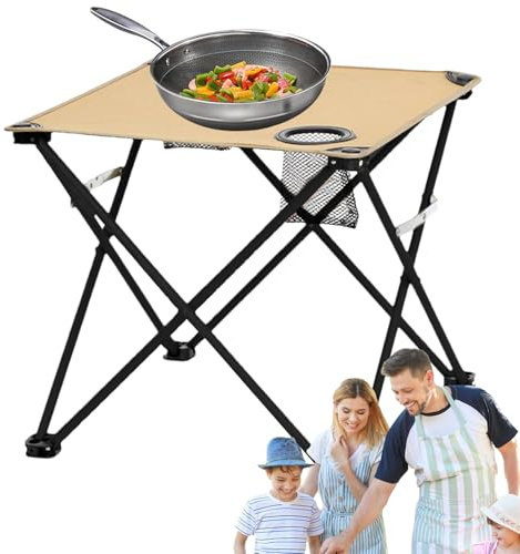 Generisch Tavolo da campeggio portatile | Tavolo pieghevole con 2 portabevande - Tavolino portatile per campeggio, viaggi, escursioni, picnic, balcone, giardino, terrazza