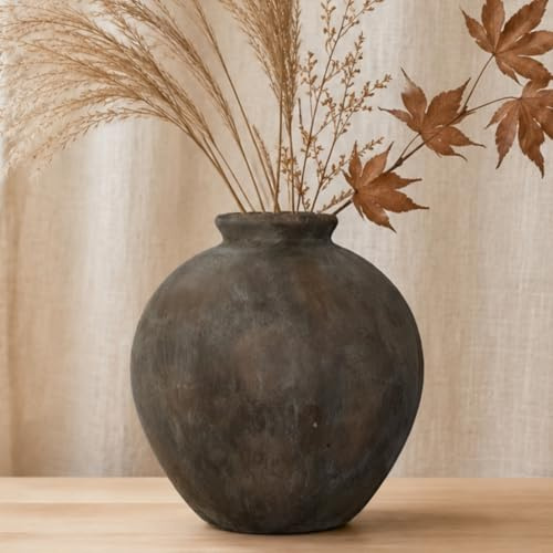 DJYY Large Ceramic Flower Vase, 8.67 Inches brownVintage Rustic Terracotta Vase， for Decorative Centerpieces, Home Decor for Living Room, Bedroom, Entryway