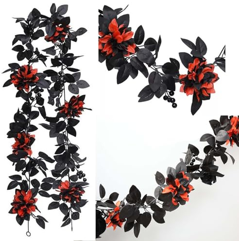 Regendeko Schwarze Rosen Halloween Deko Blumengirlande Künstlich Party Dekoration Halloween Deko Fenster (Blumen Girlande)