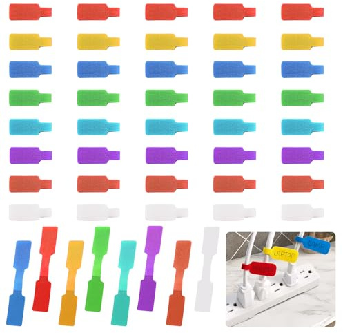 48 Stück Nylon Kabeletiketten Kabel, 4x2 cm Wiederverwendbare Kabelbeschriftung, 8 Farben Kabelmarkierung, Beschreibbar Kabel Beschriftung für Zuhause, Büro, Haushalt, Kabelmanagement