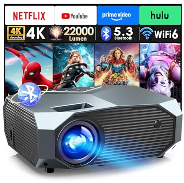 YOWHICK Proiettore 4K con WiFi e Bluetooth, proiettore nativo 1080P per esterni, Smart Videoproiettore, zoom 50%/display 400, compatibile con HDMI/USB/PC/TV/PS5/DVD/Android/iOS, grigio