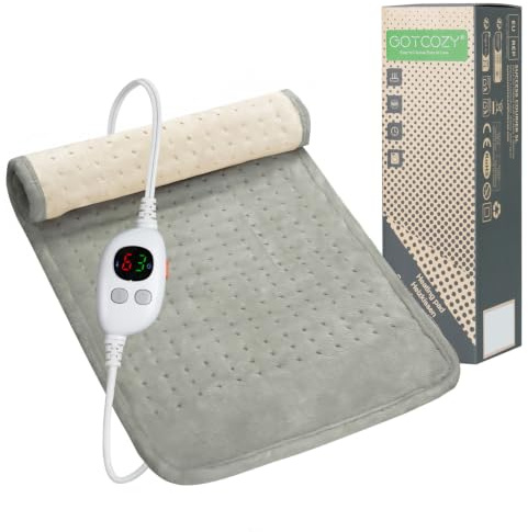 GOTCOZY Heizkissen mit Abschaltautomatik 30x60cm Wärmekissen Grau | Wärmekissen Elektrisch für Rücken Nacken Schulter mit 10 Heizstufen,9 Stunden Timer,Waschbar,Geschenk für Mama & Männer