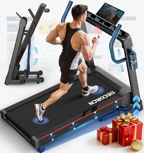 Decorcn Folding Treadmill for Home, 4.5HP, 20 Auto Incline, 1km/h-16km/h, 151KG limited, Running Machine for Heavy People with LED, Bluetooth Speakers, Silent Walking Pad
