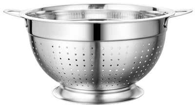 Scolapasta multiuso da cucina, in acciaio inox, con manico in metallo, colino per frutta, insalata e verdure (argento, 24 cm)