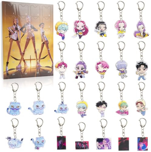 KKSJK Adventskalender Kinder mit Schlüsselanhänger, 24pcs Niedliche Anime Charaktere Schlüsselanhänger, Kinder Mädchen Spielzeug Geschenke für Weihnachtskalender Kindergeburtstag Weihnachtsgeschenke