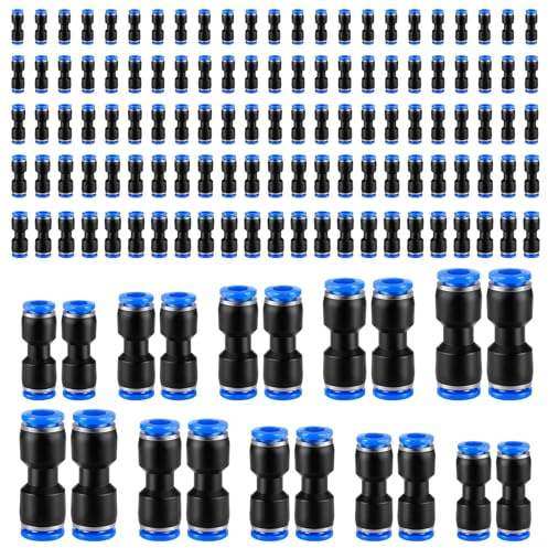 IANFAN 125 Pcs Quick Connect Air Hose Fittings, Straight Push to link 4 6 8 10 12 mm Quick Release Connectors Air Line Fittings Plastic Straight Tube Connector Push to Connect Fitting for Tube