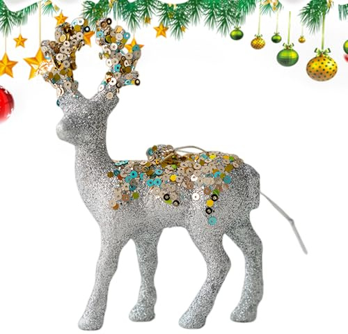 Generisch Figure di renna | Figura natalizia con rivestimento floccato, decorazione da tavolo, per casa, ufficio, camera da, soggiorno, comodino, libreria, davanzale