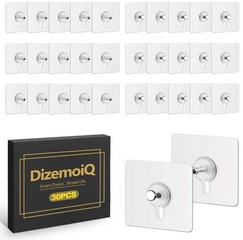 DizemoiQ 30 Stück Selbstklebende Bilderhaken bis 5kg Tragkraft Bilderhaken zum Aufhängen ohne Bohren Transparente Klebehaken für Wand und Fliesen