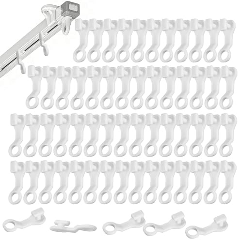 60Pack Curtain Glider Hooks White Plastic Curtain Hook Plastic Curtain Sliders Compatible With Swish Bracket Runners Heavy Duty Fits 99.9% of Curtain Rails and Tracks