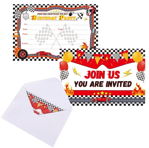 SAVITA 16uds Tarjetas Invitación Cumpleaños, Tarjetas Regalo Rellenar con Sobres Tema Carreras de Autos Decoración Cumpleaños para Niños Niños Amante de los Autos Celebración