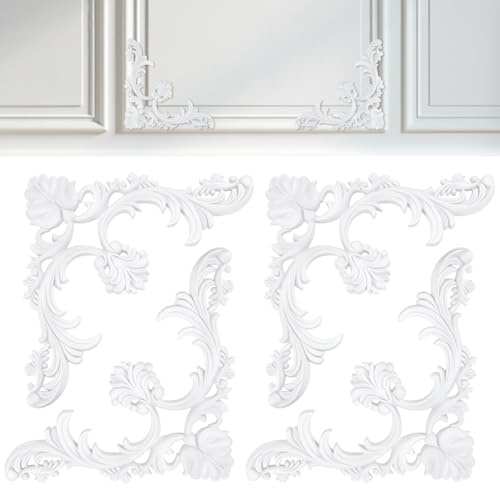 UNICRAFTALE 4 Style français Moulures d'angle Panneaux Muraux 3D Blancs en Pu Décor Fleuri 35x35x3.2cm Pré Appliqué Peinturable Panneau d'Intérieur Motif Ornemental pour Chambre Salle à Manger