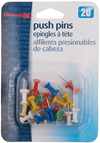 Officemate OIC Push Pins, Assorted Colors, 20 per Pack (92600)