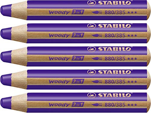 STABILO woody 3 in 1 - Matita colorata Multi-Funzione - Confezione da 5 - Viola Profondo